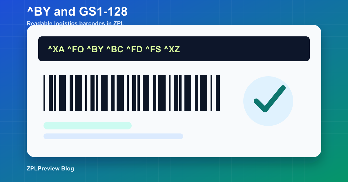 ZPL BY command and GS1 128 barcode examples